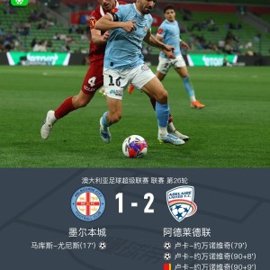 kaiyun-阿德莱德联2-1逆转墨尔本城，卢卡-约万诺维奇读秒绝杀+双响